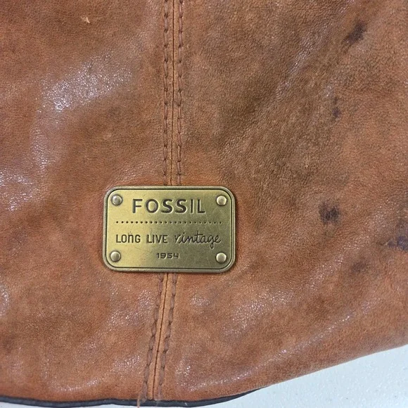 Fossil Long Live Vintage 1954 Brown Leather Crossbody Satchel Bag Cognac - Picture 3 of 8